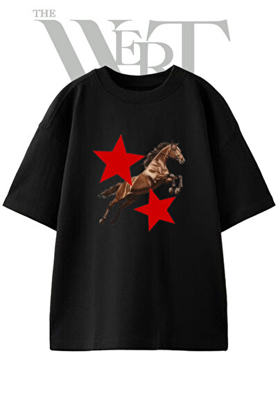 THEWERT Μπλουζάκι Unisex Μαύρο Oversize με στάμπα Jumping Horse Design