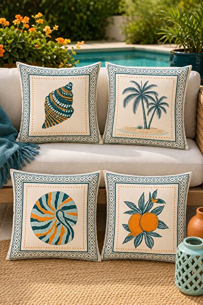 EVPANYA Framed Objects Patterned 4-Piece Throw Pillow Cover Set