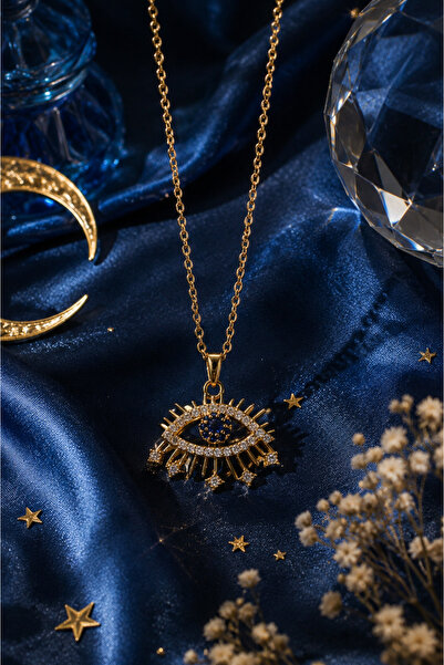 Sylvera Shop Nazar Göz Çelik Kolye (Gold Renk)