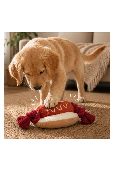 OEM Jucărie Hot Dog cu Sunet și Sfoară pentru Câine 26 cm
