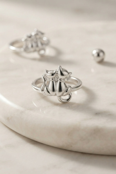 callerrons accessories Silver Color Cat Design Brass Women's Ring - Ebj260725...