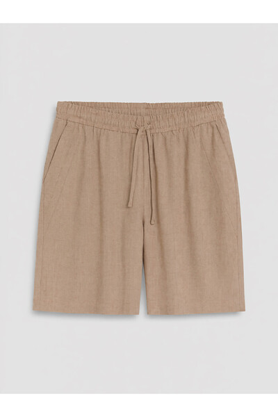 LC Waikiki Beige Women's Shorts with Elastic Waist and Linen Blend