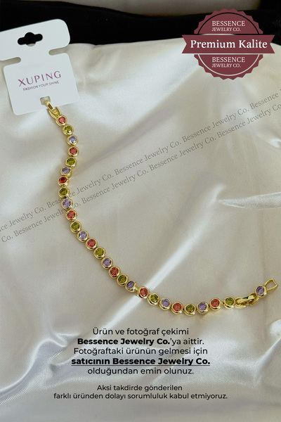 BESSENCE JEWELRY CO. Xuping 14K Gold VIP Kırmızı Yeşil Mor Zirkon Taşlı Yuvar...