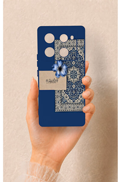 Vip Case İnfinix Note 40 Pro Uyumlu Mavi Etnik Halı Desenli Silikon Kılıf