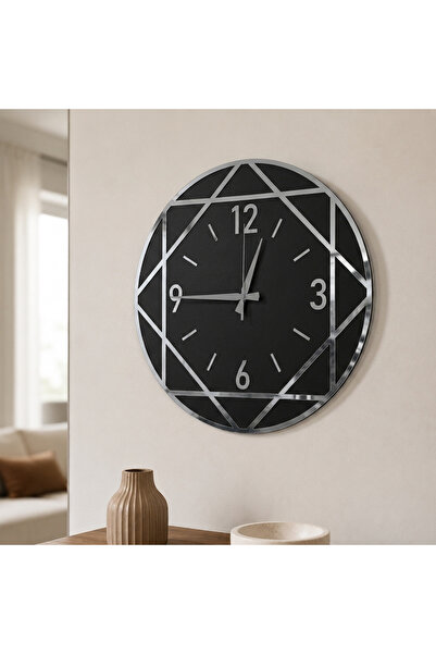 AA Shop 45 cm Geometrik Desenli Aynalı Gold Pleksi Duvar Saati, Sessiz Akar M...