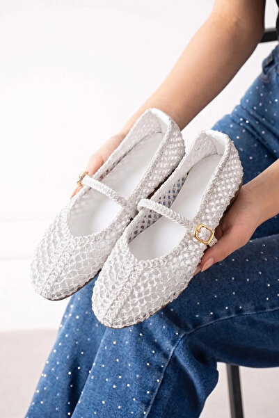 FUGA MODA Aveiro White Knitted Textured Belted Knitwear Ballerina