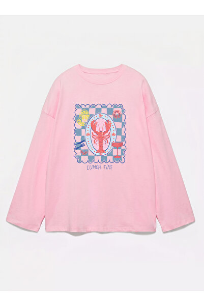 Disante 100% bumbac, cu potrivire oversize, cu imprimeu Lunch Time - Tricou c...
