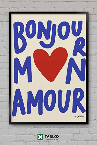 TABLOX French Bonjour Love Heart Design Minimalist Tablou decorativ din MDF c...
