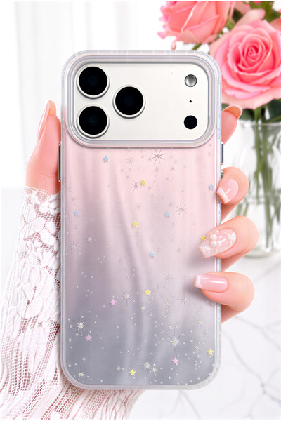 Fibaks iPhone 17 Pro Max Kılıf Hologramlı Yıldız Işıltısı Desenli Şeffaf Sili...