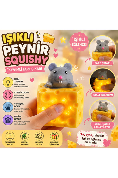 TÜTSÜ SEPETİ Işıklı sevimli fare çıkaran peynir squişhy peynir sukuşi cheese ...