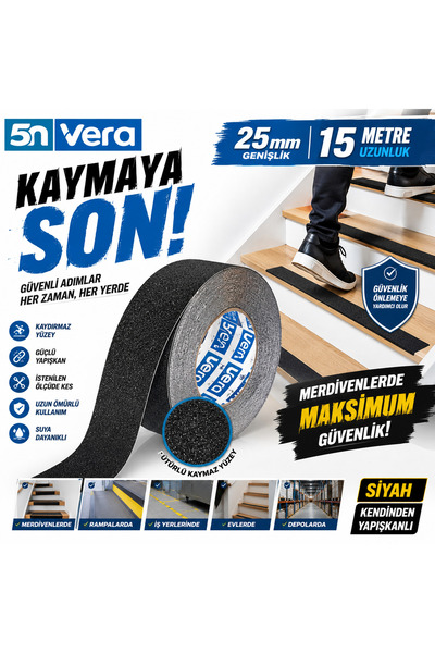 5N VERA 5N VERA Kaydırmaz Bant 25 mm x 15 Metre | Siyah Kendinden Yapışkanlı ...