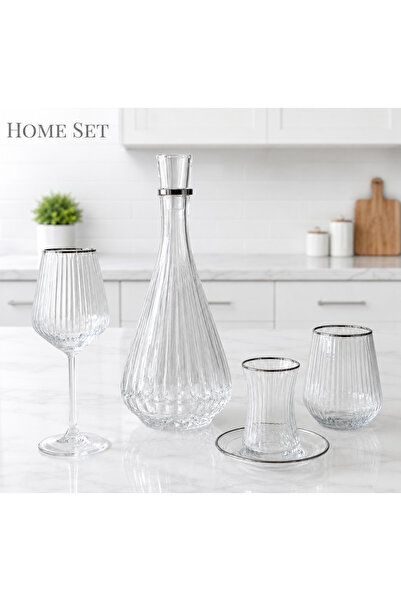 HOME SET 25 Parça Kesme Kristal Platin Cam Seti | 6 Kadeh + 6 Su Bardağı + 6 ...