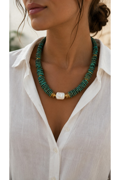 nevaastil takı & aksesuar Havlit Natural Stone Real Pearl Design Necklace