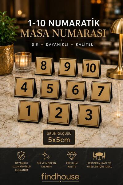findhouse Gold Görünümlü Masa Numaratik Numaratör 1-10 Arası Cafe , Restauran...