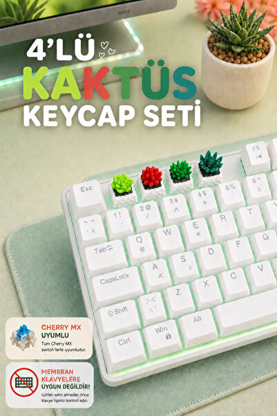 Makerpax Kaktüs Temalı Keycaps 4'lü Set - Cherry MX Uyumlu Mekanik Klavye Tuş...