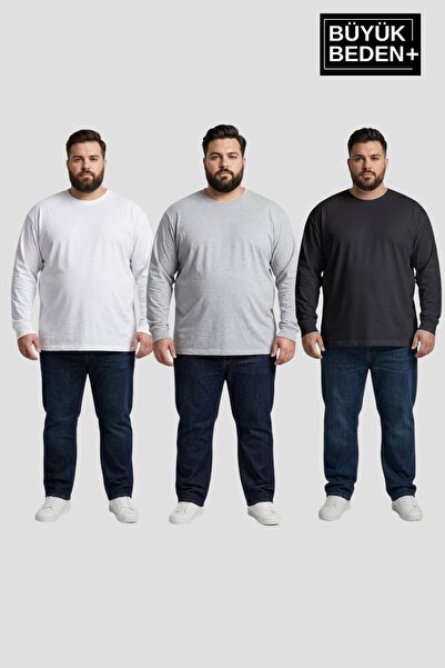 Superlife طقم تيشيرت رجالي مقاس كبير مكون من 3 قطع بأكمام طويلة وياقة دائرية ...