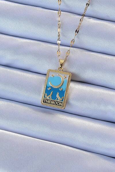 Mega Bazaar 316L Steel Chain Gold Color Blue Enamel Moon Figure Tarot Necklace