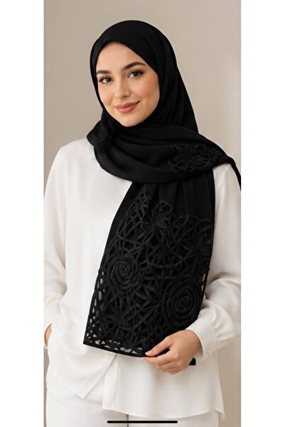 Veil Designer طرحة بوال اسود بقماش ياباني تطريز تركيا يدوي المقاس : 60 * 190
