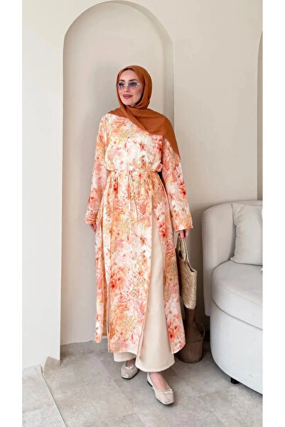 DEFNECE BUTİK Linda Yırtmaçlı Tunikli Pantolonlu Takım - Turuncu