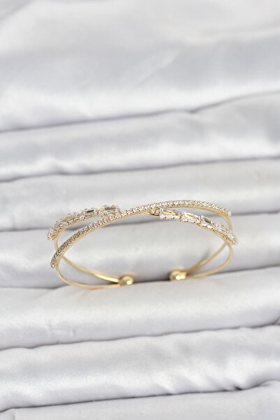 Mega Bazaar Brass Gold Color Baguette Zircon Stone Women's Bracelet