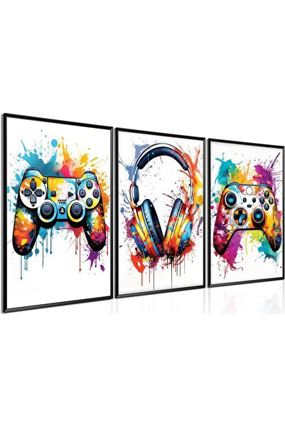 HOME MODE Neon Gaming Controller Headset 3 Piece Black Floating Frame Canvas ...