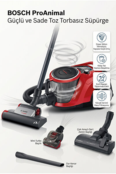 Bosch Serie 6 ProAnimal 700 W Evcil Hayvan Tüyü İçin Toz Torbasız Süpürge - Ö...