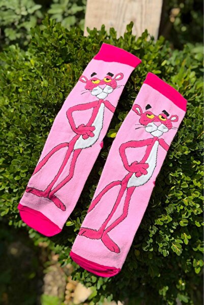 LouSocks Unisex Pembe Panter Desenli Soket Çorap