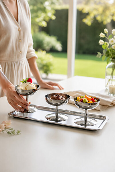 KaiHome 4-Piece Ice Cream Serving Bowl with Stand, Dessert and Snack Bowl Tra...
