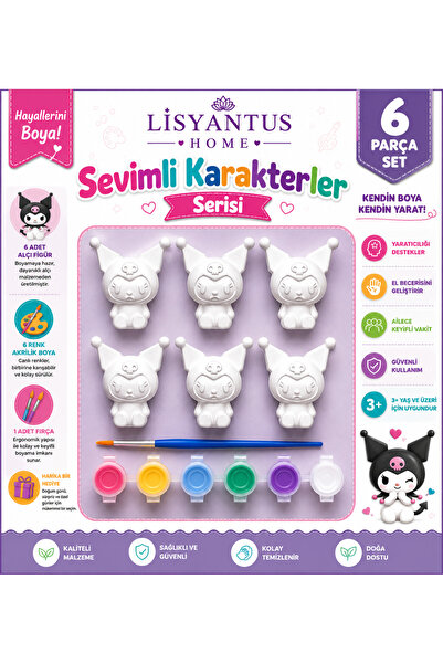 LİSYANTUS HOME Sevimli Karakterler Serisi – Kuromi Boyama Seti |6 Adet Alçı F...