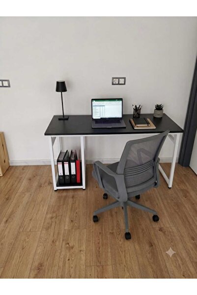 Çalışma Masası Siyah/Beyaz 140x60 Çalışma Masası, Bilgisayar Masası, Ofis Masası, Metal Ayaklı TEK RAFLI