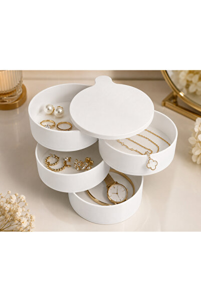 HobbyFabDesign 4 Bölmeli Takı Kutusu - 360 Derece Takı Kutusu - Takı Organize...