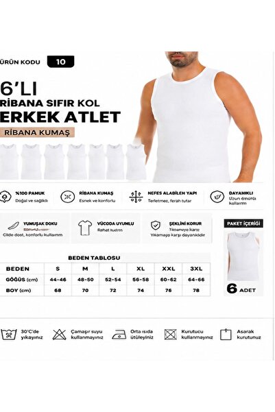 Yıldız Çamaşır Men's Ribbed Zero Sleeve Crew Neck 100% Cotton Undershirt (10-...