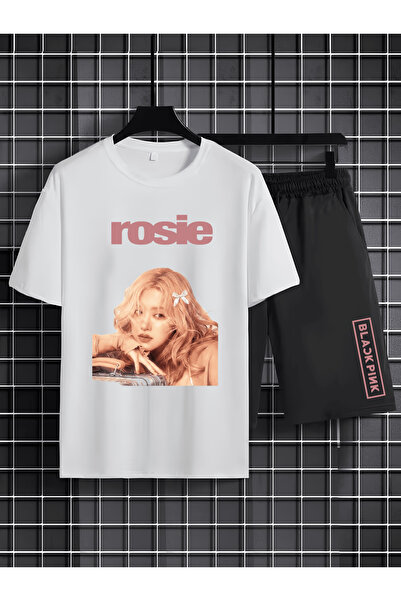 MAGORS تي شيرت قصير الأكمام من القطن المطبوع بطبعة ROSE FROM BLACKPINK K-POP ...