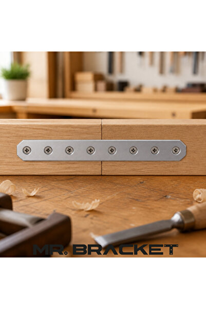 MR.BRACKET 10 ad. Düz Lama Gönye Köşe Bağlantı Demiri 1.5x14cm - Mobilya Raf Masa Sabitleme Birleştirme Aparatı