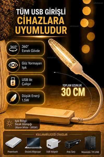 nelerbulurum Tüm Usb Girişli Cihazlara Uyumlu 360° Esnek USB LED Kitap Okuma ...