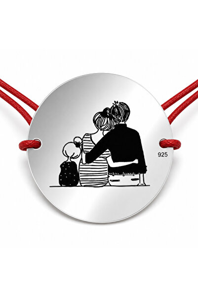 Simoshop 925 silver bracelet with coin mom, dad and little girl, adjustable c...