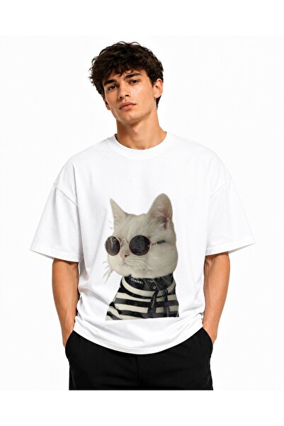 Inscriptie Tricou Unisex Bumbac Premium Casual " The cat wears cool glasses "
