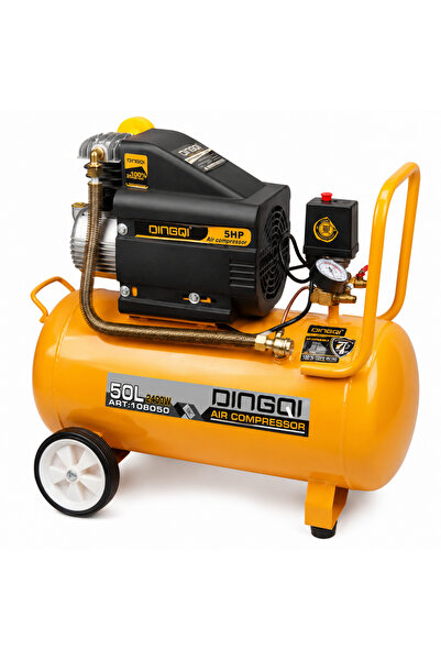 DINGQI Compresor de aer de 50L, 2400W, 8 Bar – Motor de 5 CP, bobinaj din cup...