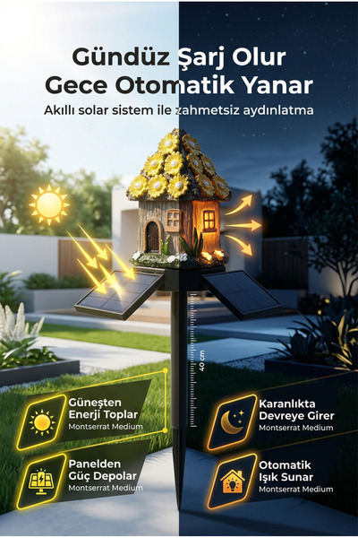 ALFAGİFT Solar Dekoratif Minyatür Ev Bahçe Lambası Güneş Enerjili LED Otomatik Bahçe Aydınlatma