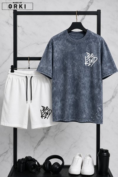 EFFRENATU Be Kind Printed Plus Size Unisex T-Shirt & White Shorts Set