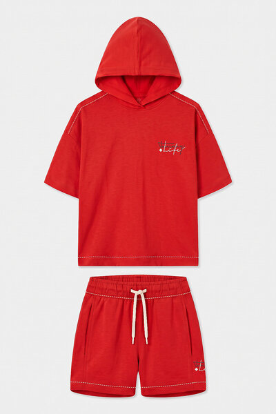 TOMMY LIFE طقم شورت بناتي من فييستا بتفاصيل خياطة وتطريز - 75185