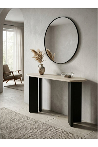 DEC13 Modern Console Table with Oval Tabletop and Geometric Wood Base