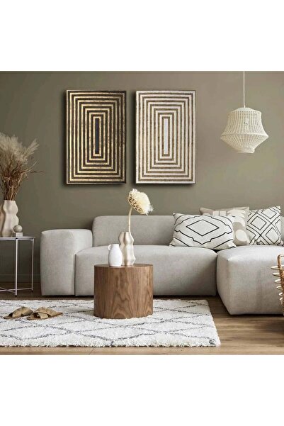 OEM Set de 2 tablouri decorative pe pânză, 2x45x70 cm, pânză/lemn, auriu/alb
