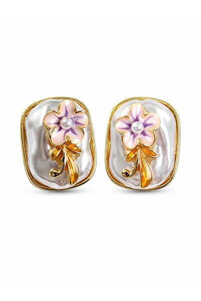 serelya Brass White Enamel Pearl Detailed Flower Figured Artistic Portrait Mo...