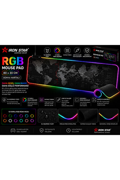 IRONSTAR IRON STAR RGB Oyuncu Mouse Pad 80x30 cm LED Işıklı XXXL Gaming Mouse...