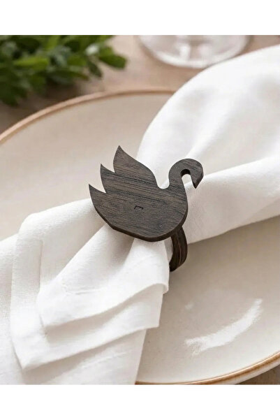 desenizmir Wooden Swan Pattern 6-Piece Napkin Rings