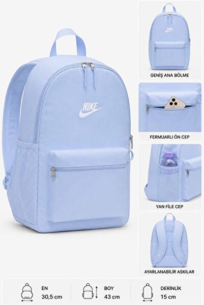 Nike Sırt ve Okul Çantası Açık Mavi Günlük Seyahat Spor Laptop Çantası 30,5x4...