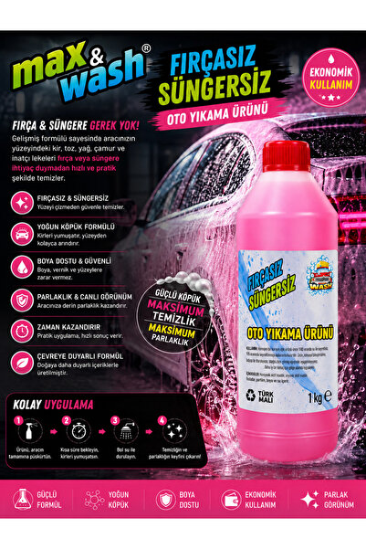 1 KG Fırçasız Süngersiz Oto Yıkama Şampuanı | 1/60 Konsantre Yoğun Köpük | Boya Dostu Profesyonel Araç Yıkama Ürünü