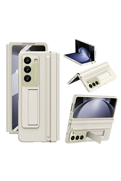 OEM Husă compatibilă cu Galaxy Z Fold 6, din piele, Bej - bej