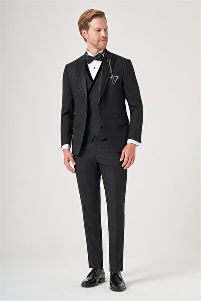 İmza Siyah 6 Drop Slim Fit Esnek Yelekli Damatlık 1001260388